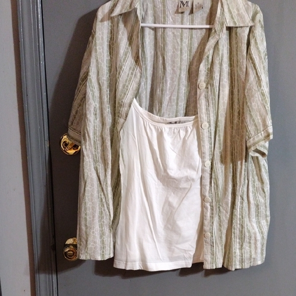 mirage Tops - Mirage, Cozy And Chic Two Piece Green Striped Shirt